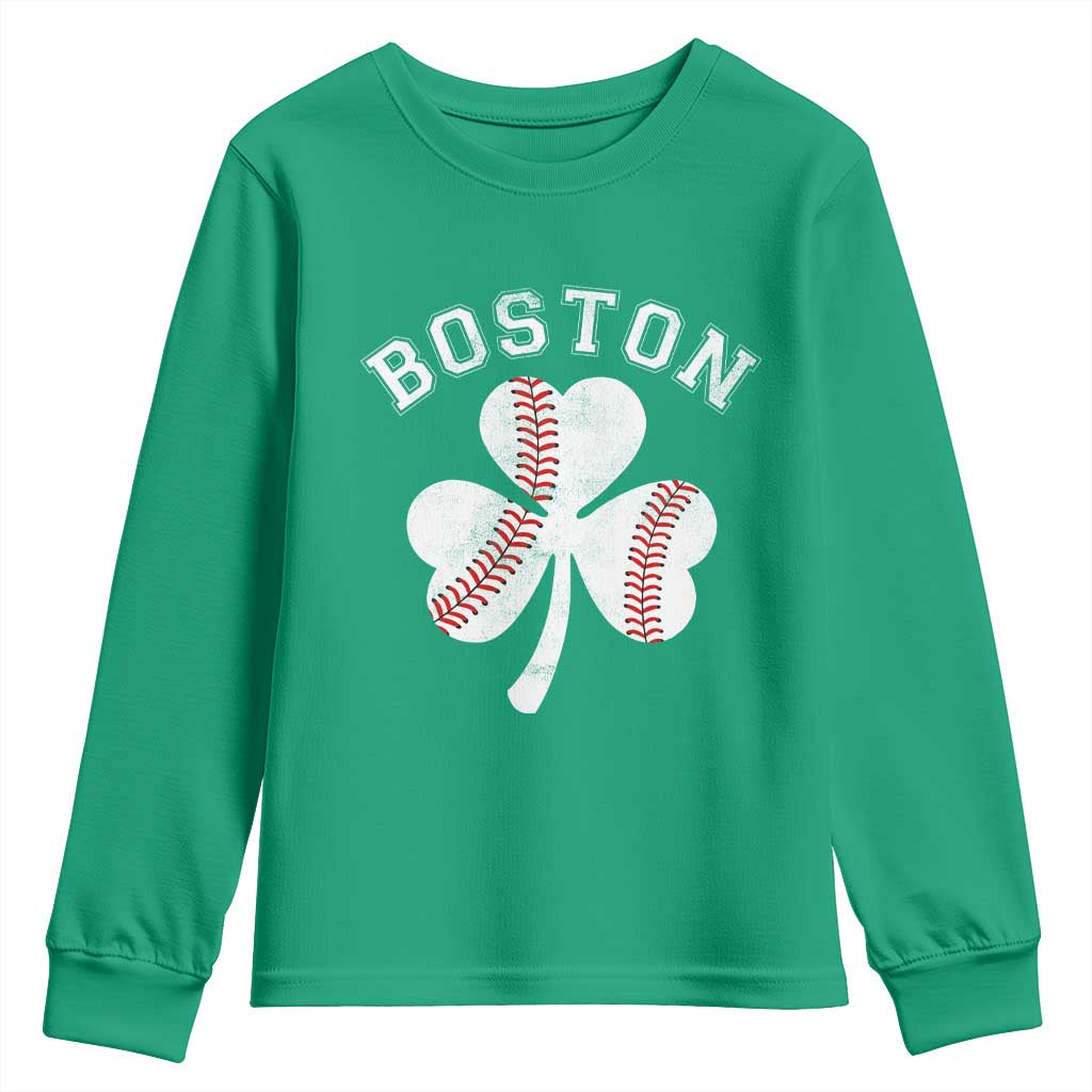 Funny Boston St Patricks Day Baseball Shamrock Youth Sweatshirt TS11 Irish Green Print Your Wear