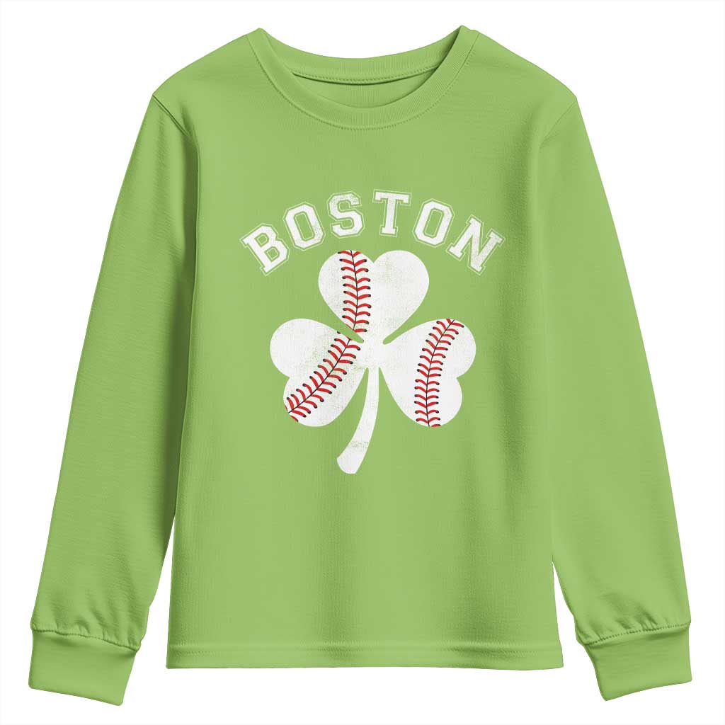 Funny Boston St Patricks Day Baseball Shamrock Youth Sweatshirt TS11 Lime Print Your Wear