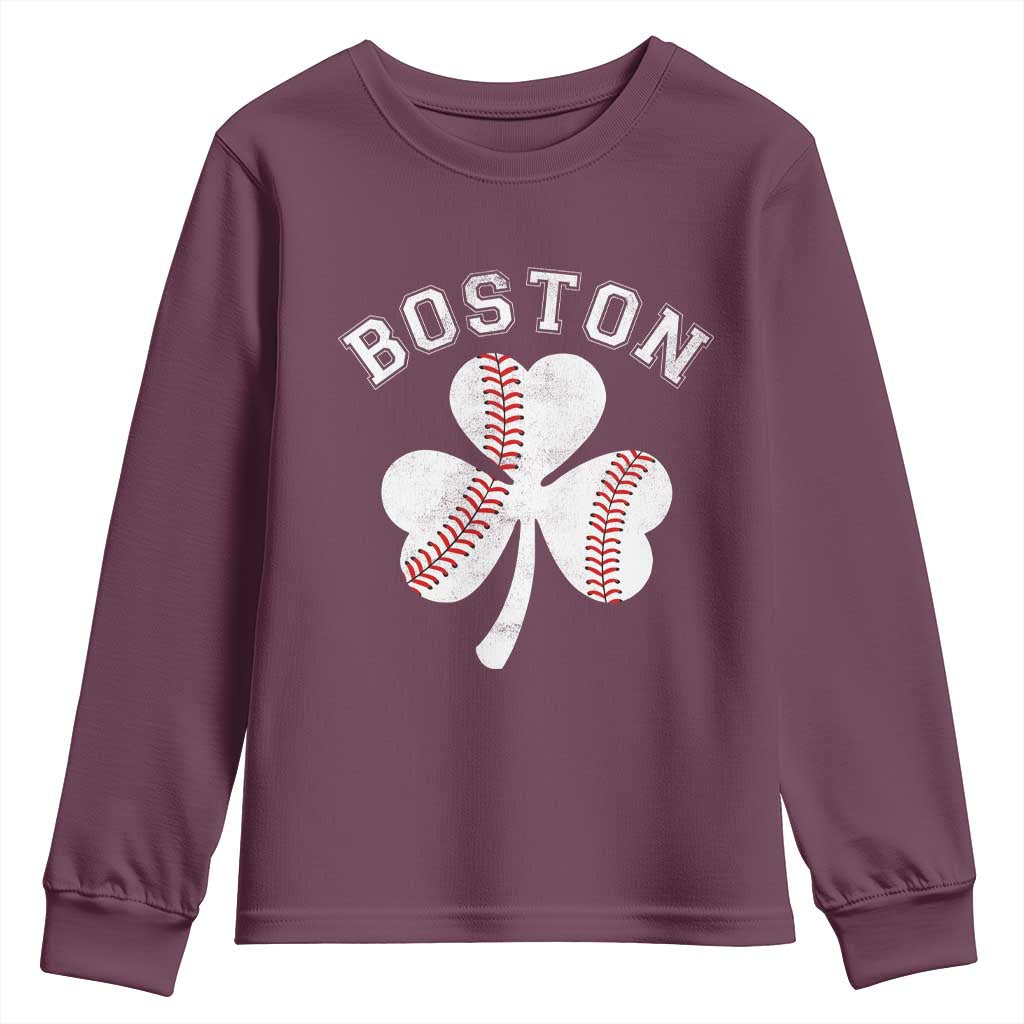 Funny Boston St Patricks Day Baseball Shamrock Youth Sweatshirt TS11 Maroon Print Your Wear