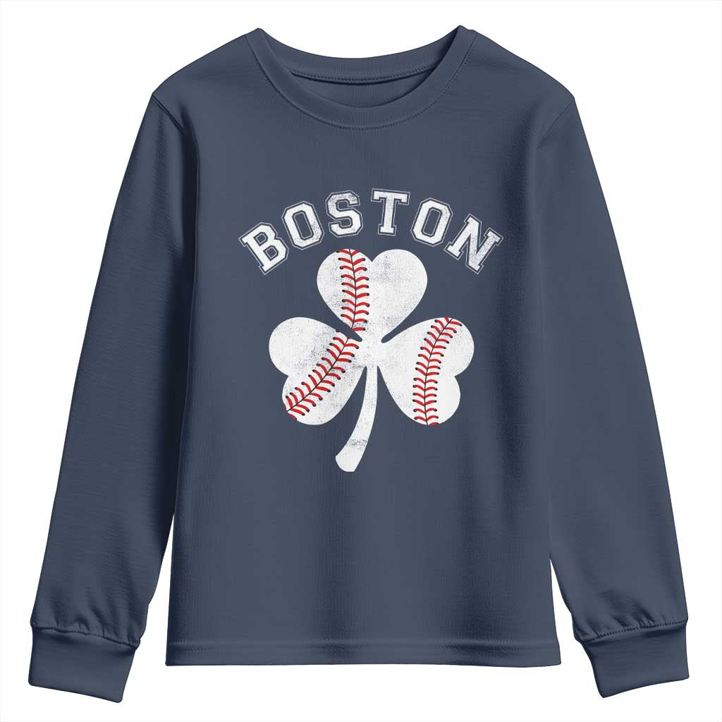 Funny Boston St Patricks Day Baseball Shamrock Youth Sweatshirt TS11 Navy Print Your Wear
