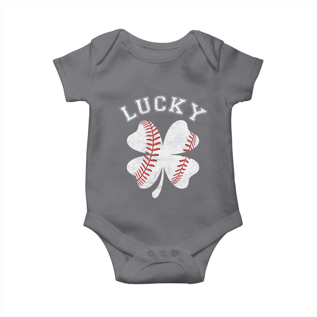 Funny Baseball Lucky Clover St Patricks Day Baby Onesie TS11 Charcoal Print Your Wear