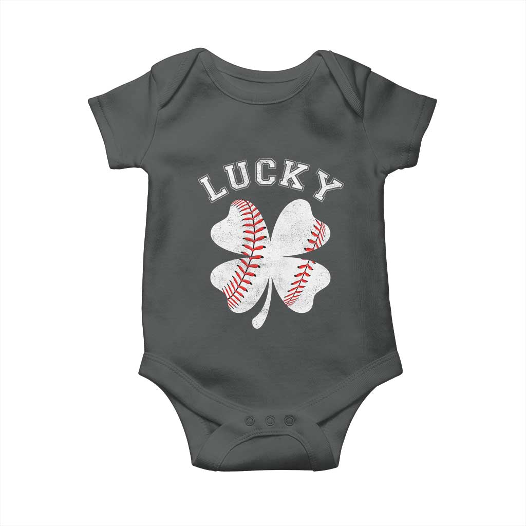 Funny Baseball Lucky Clover St Patricks Day Baby Onesie TS11 Dark Heather Print Your Wear