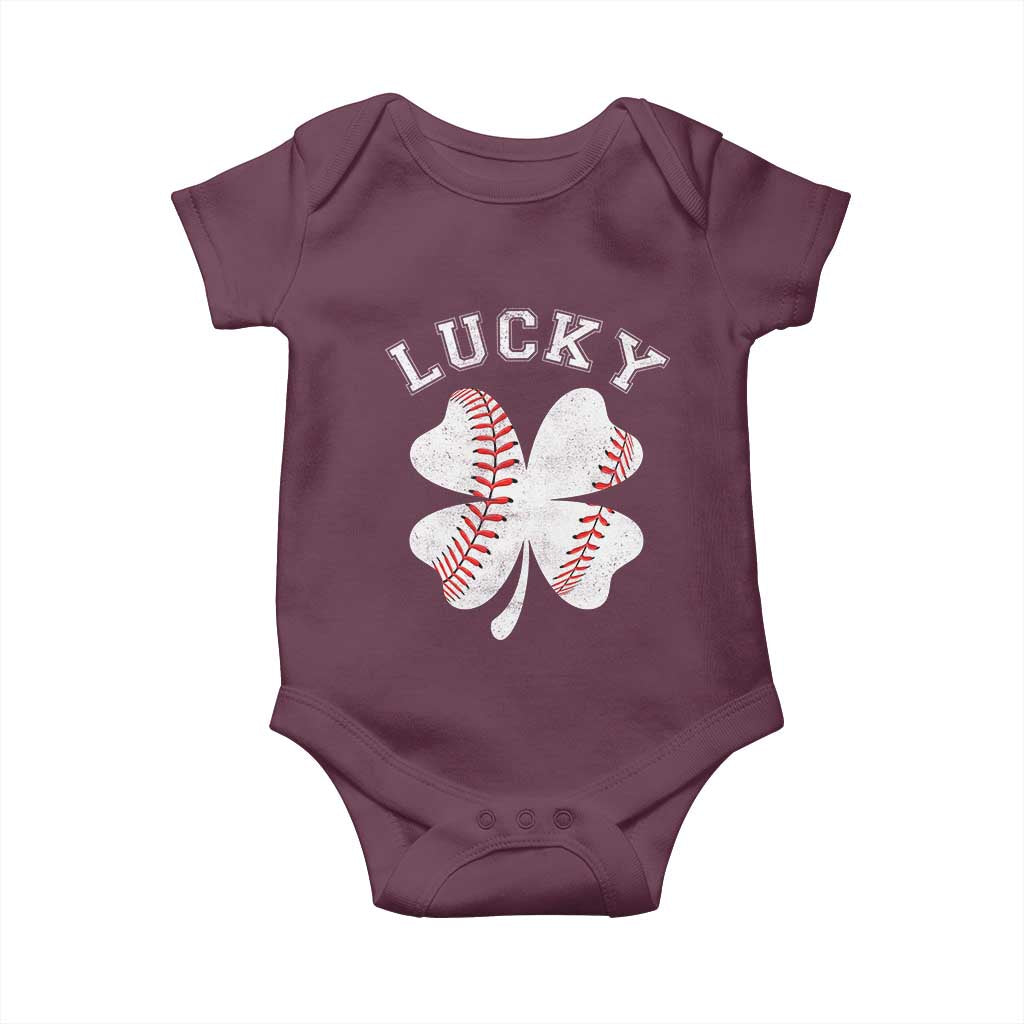 Funny Baseball Lucky Clover St Patricks Day Baby Onesie TS11 Maroon Print Your Wear