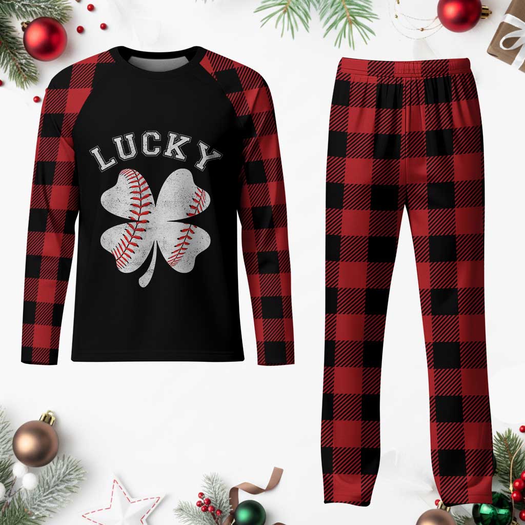 Funny Baseball Lucky Clover St Patricks Day Plaid Pajama Set TS11 Buffalo Plaid Print Your Wear