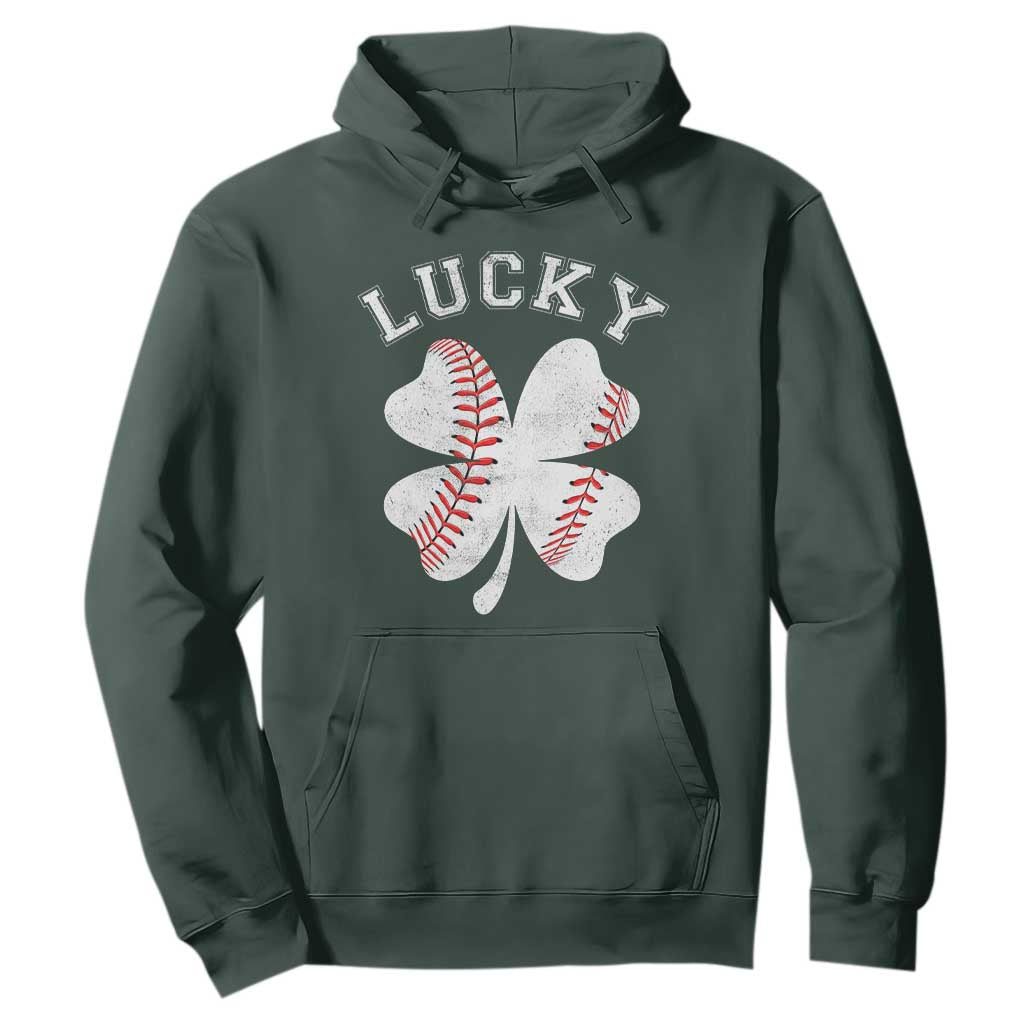 Funny Baseball Lucky Clover St Patricks Day Hoodie TS11 Dark Forest Green Print Your Wear