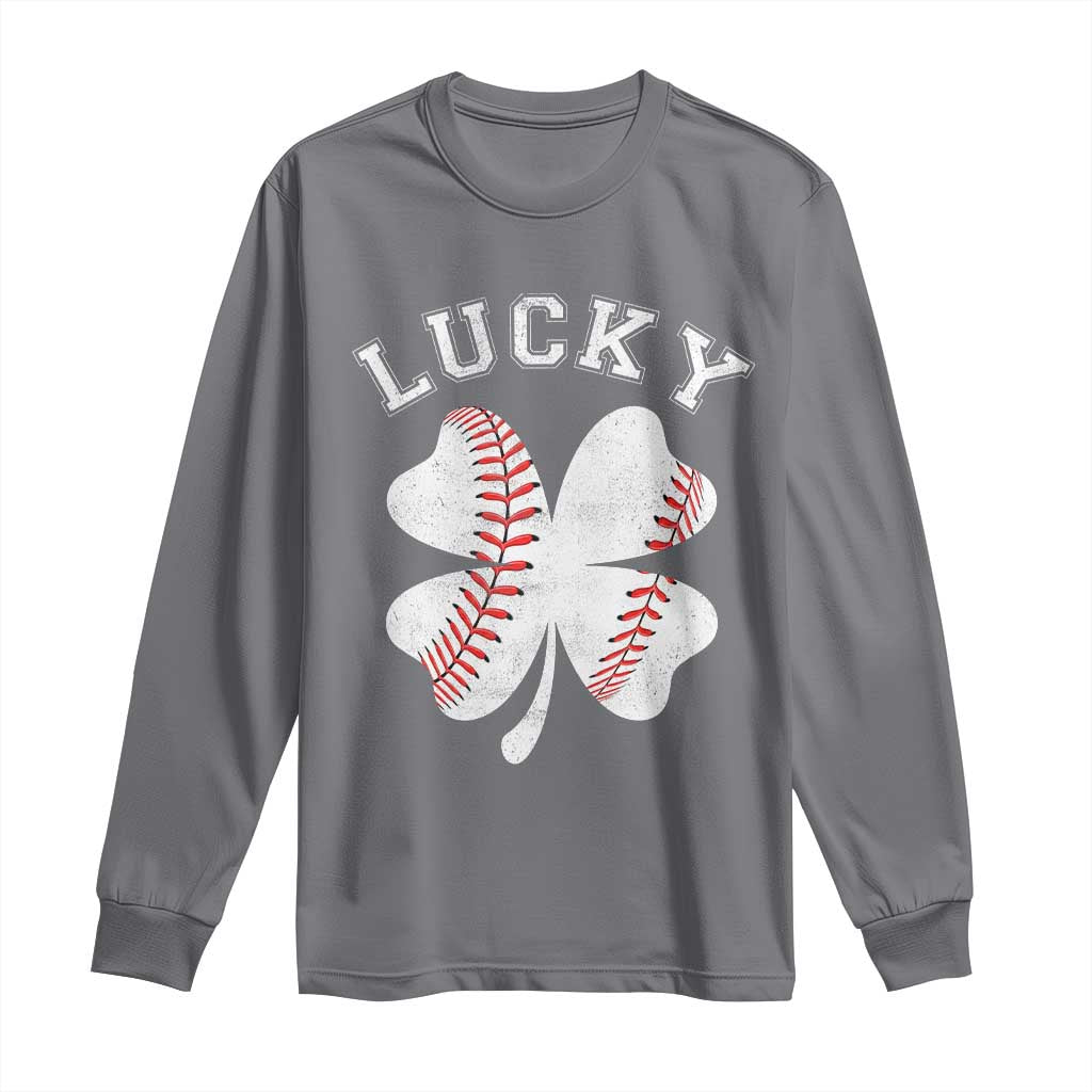 Funny Baseball Lucky Clover St Patricks Day Long Sleeve Shirt TS11 Charcoal Print Your Wear