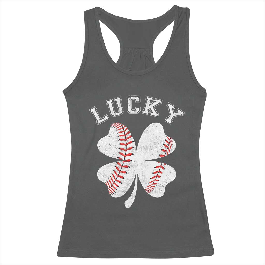 Funny Baseball Lucky Clover St Patricks Day Racerback Tank Top TS11 Dark Heather Print Your Wear