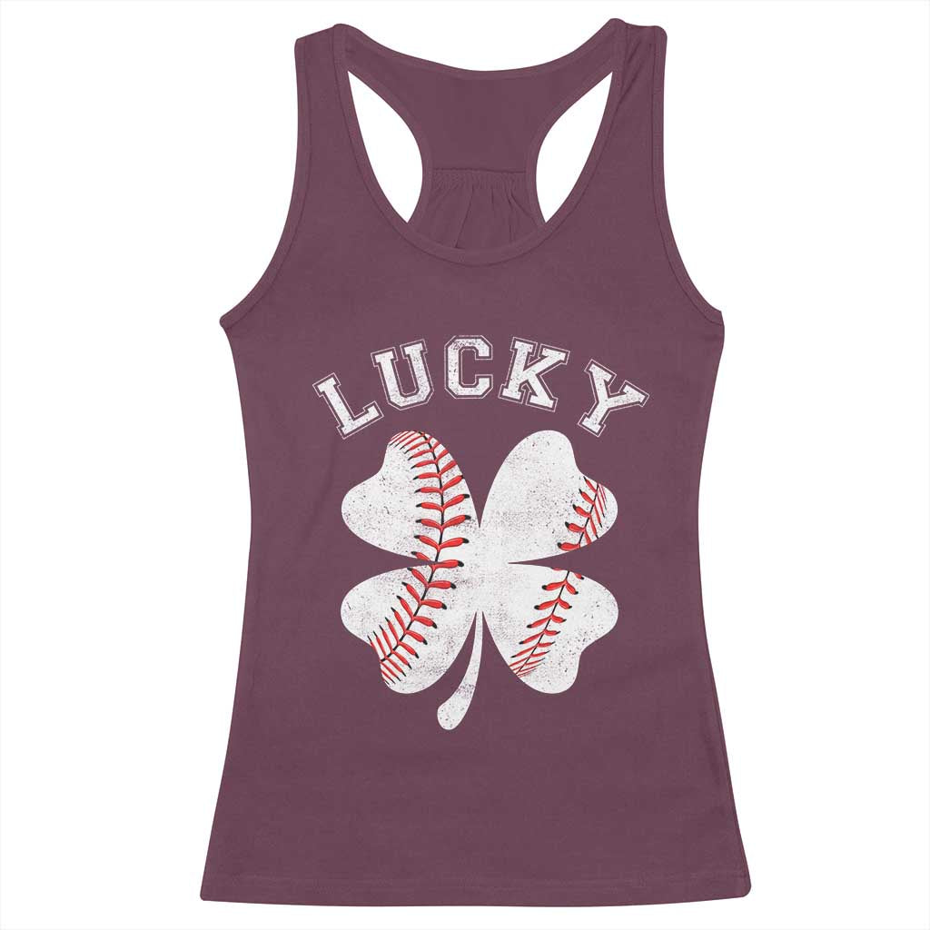 Funny Baseball Lucky Clover St Patricks Day Racerback Tank Top TS11 Maroon Print Your Wear