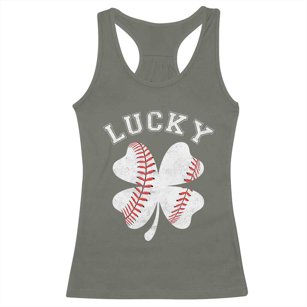 Funny Baseball Lucky Clover St Patricks Day Racerback Tank Top TS11 Military Green Print Your Wear