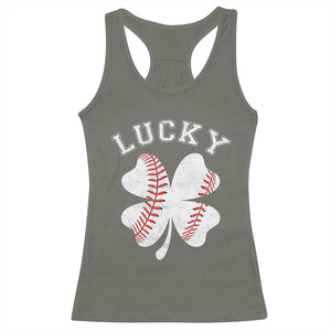 Funny Baseball Lucky Clover St Patricks Day Racerback Tank Top TS11 Military Green Print Your Wear