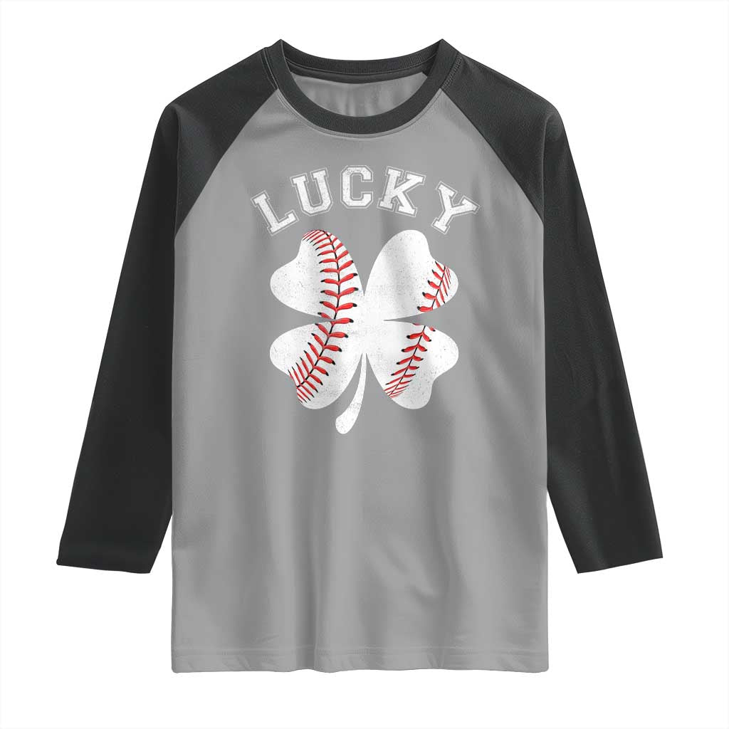 Funny Baseball Lucky Clover St Patricks Day Raglan Shirt TS11 Sport Gray Black Print Your Wear