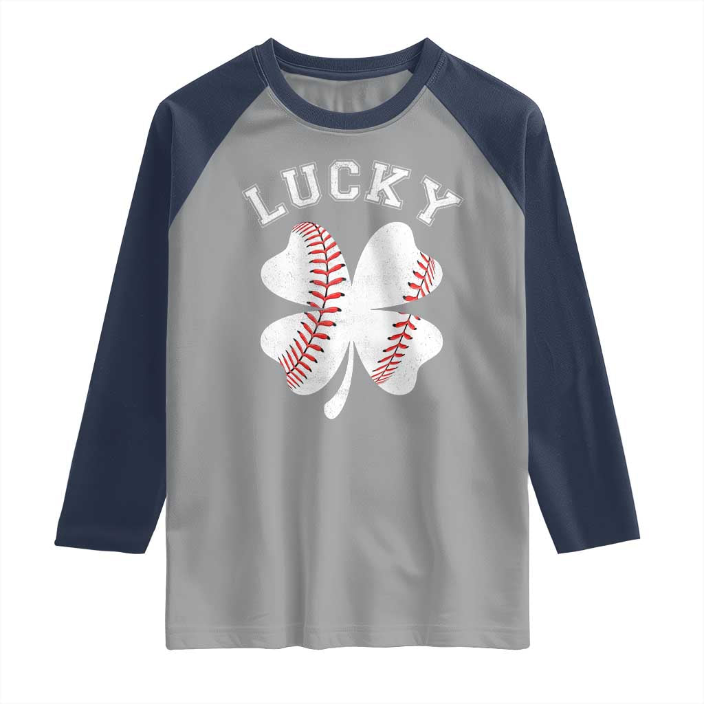 Funny Baseball Lucky Clover St Patricks Day Raglan Shirt TS11 Sport Gray Navy Print Your Wear