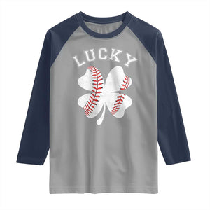 Funny Baseball Lucky Clover St Patricks Day Raglan Shirt TS11 Sport Gray Navy Print Your Wear