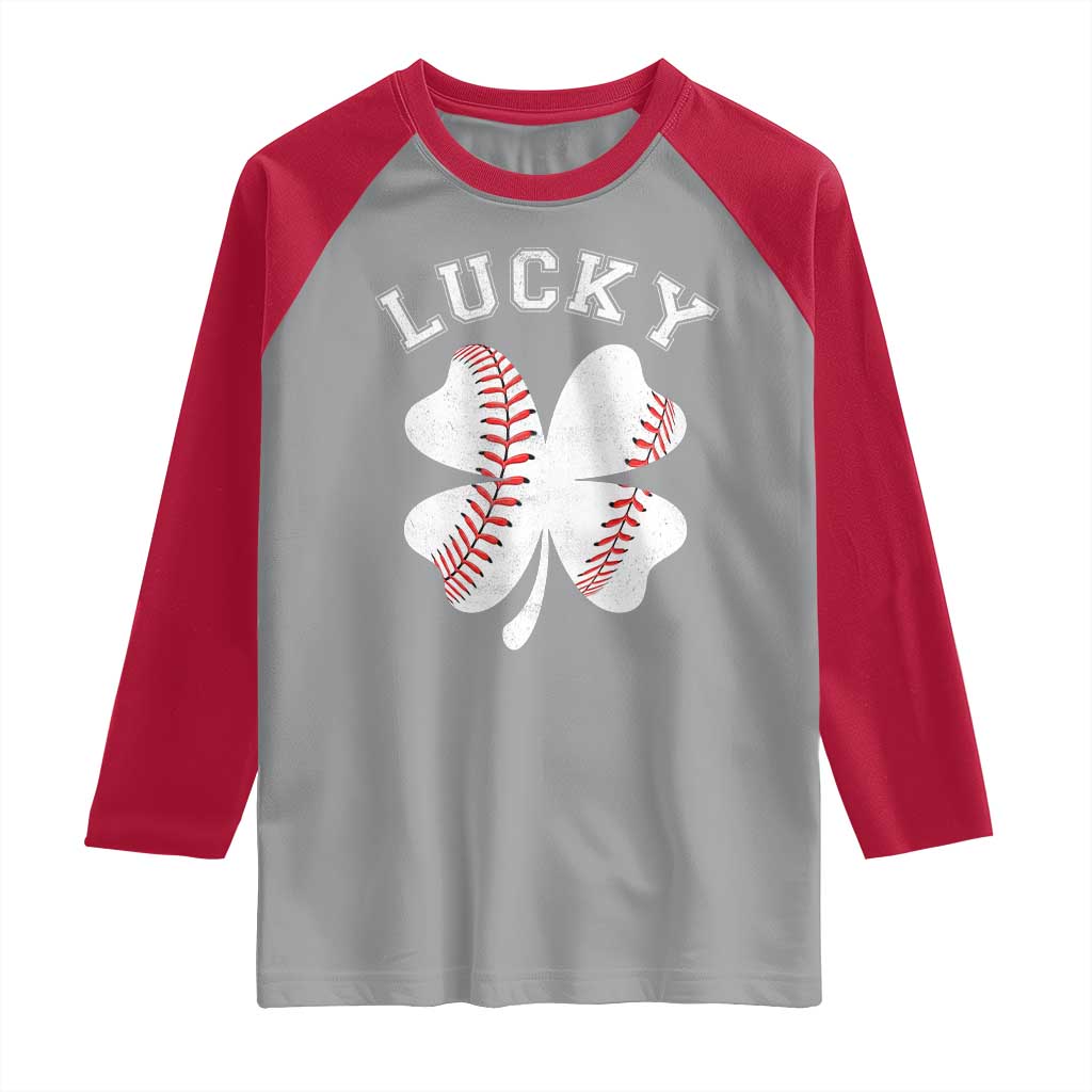 Funny Baseball Lucky Clover St Patricks Day Raglan Shirt TS11 Sport Gray Red Print Your Wear