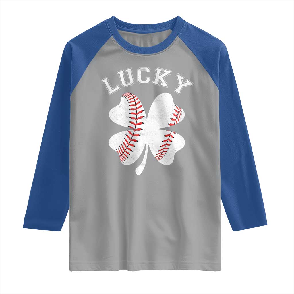 Funny Baseball Lucky Clover St Patricks Day Raglan Shirt TS11 Sport Gray Royal Print Your Wear