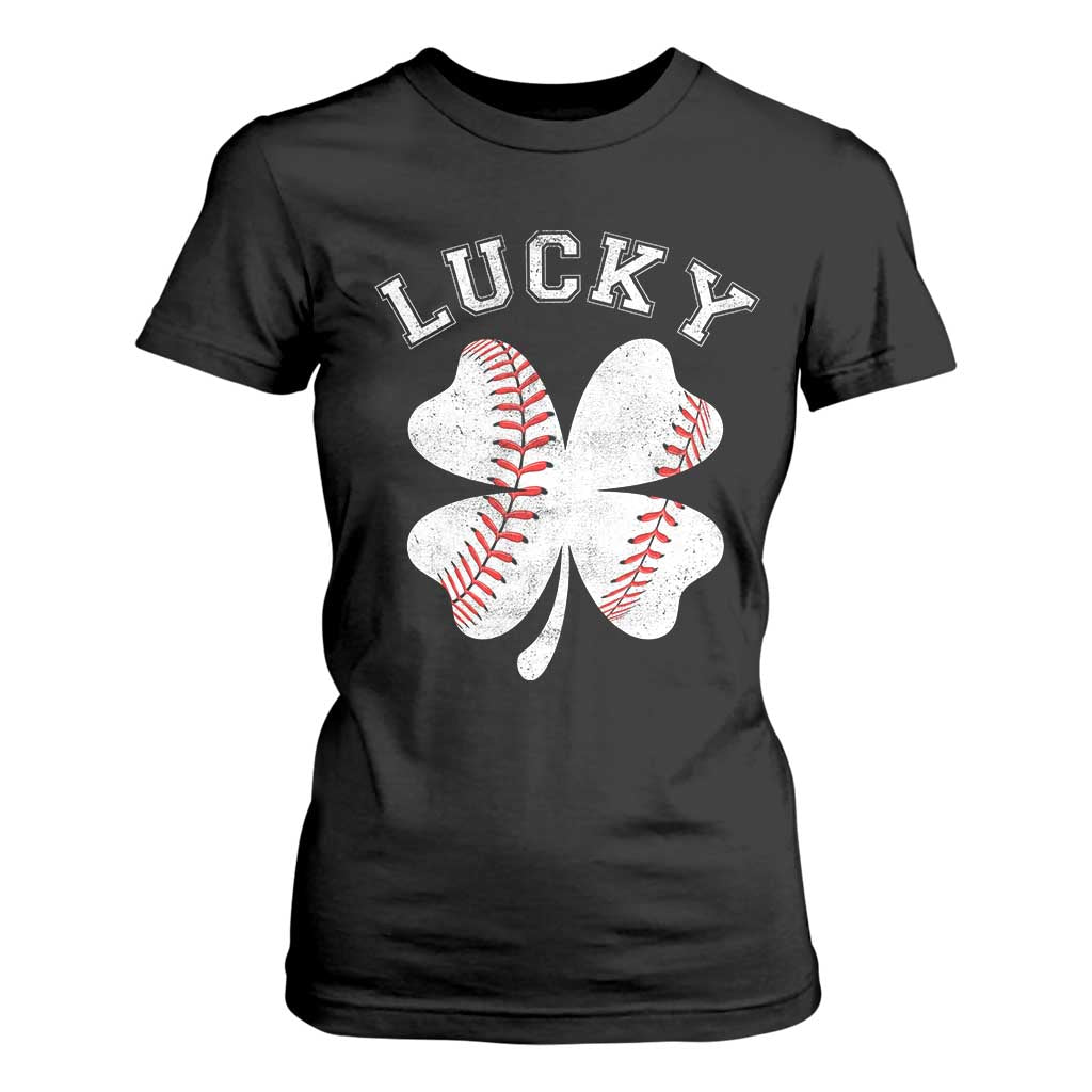 Funny Baseball Lucky Clover St Patricks Day T Shirt For Women TS11 Black Print Your Wear