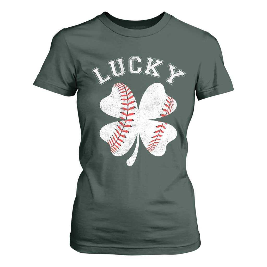 Funny Baseball Lucky Clover St Patricks Day T Shirt For Women TS11 Dark Forest Green Print Your Wear