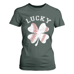 Funny Baseball Lucky Clover St Patricks Day T Shirt For Women TS11 Dark Forest Green Print Your Wear