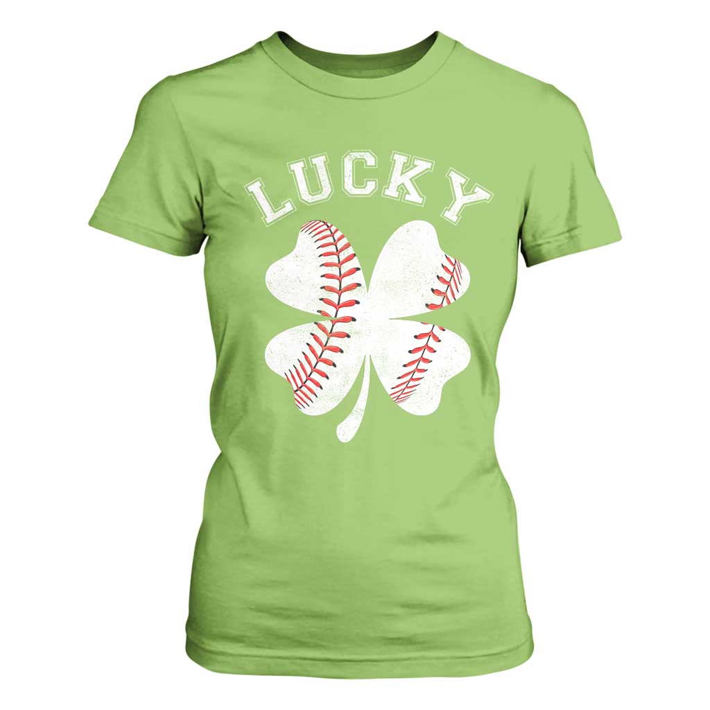 Funny Baseball Lucky Clover St Patricks Day T Shirt For Women TS11 Lime Print Your Wear