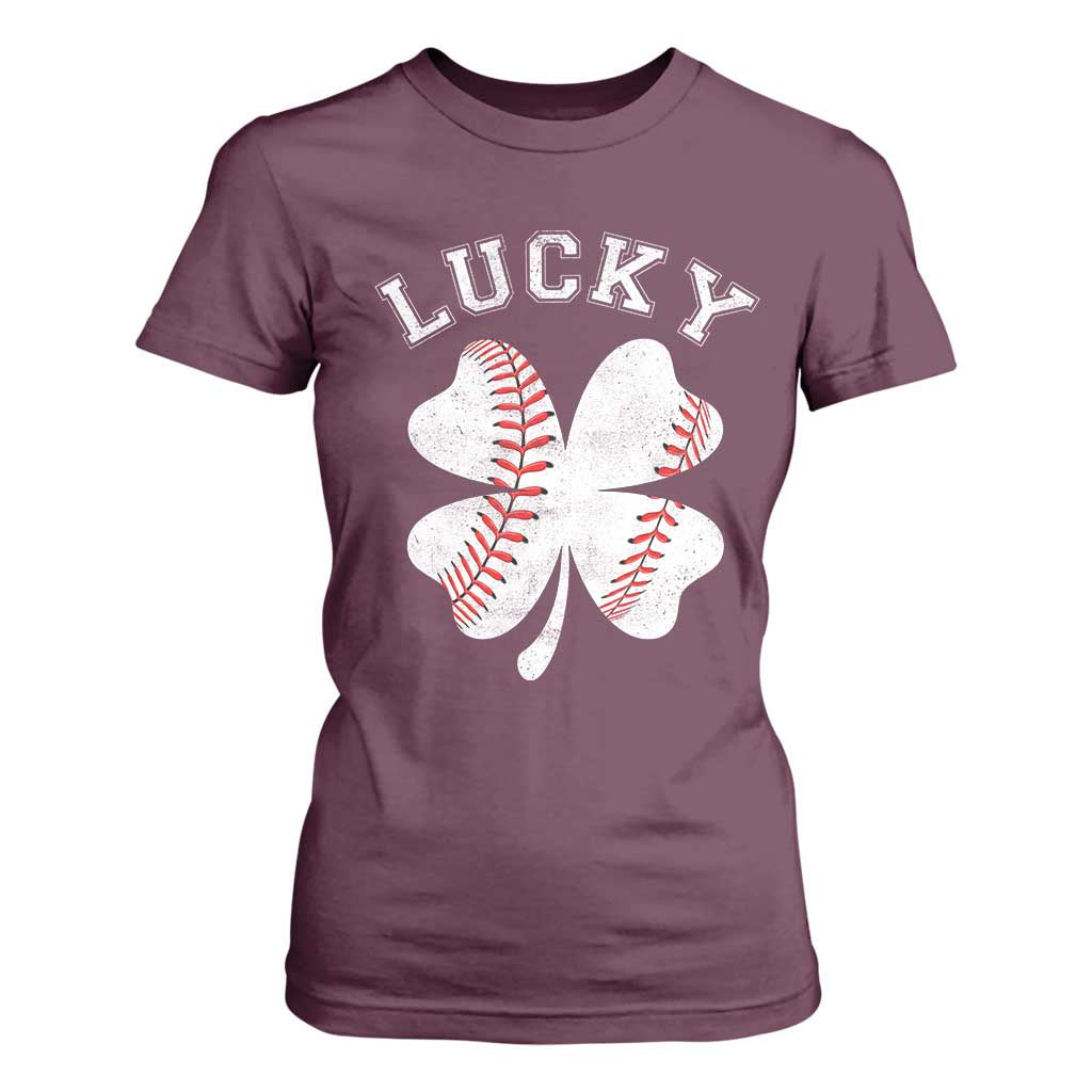 Funny Baseball Lucky Clover St Patricks Day T Shirt For Women TS11 Maroon Print Your Wear