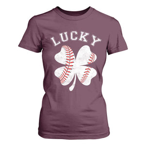 Funny Baseball Lucky Clover St Patricks Day T Shirt For Women TS11 Maroon Print Your Wear