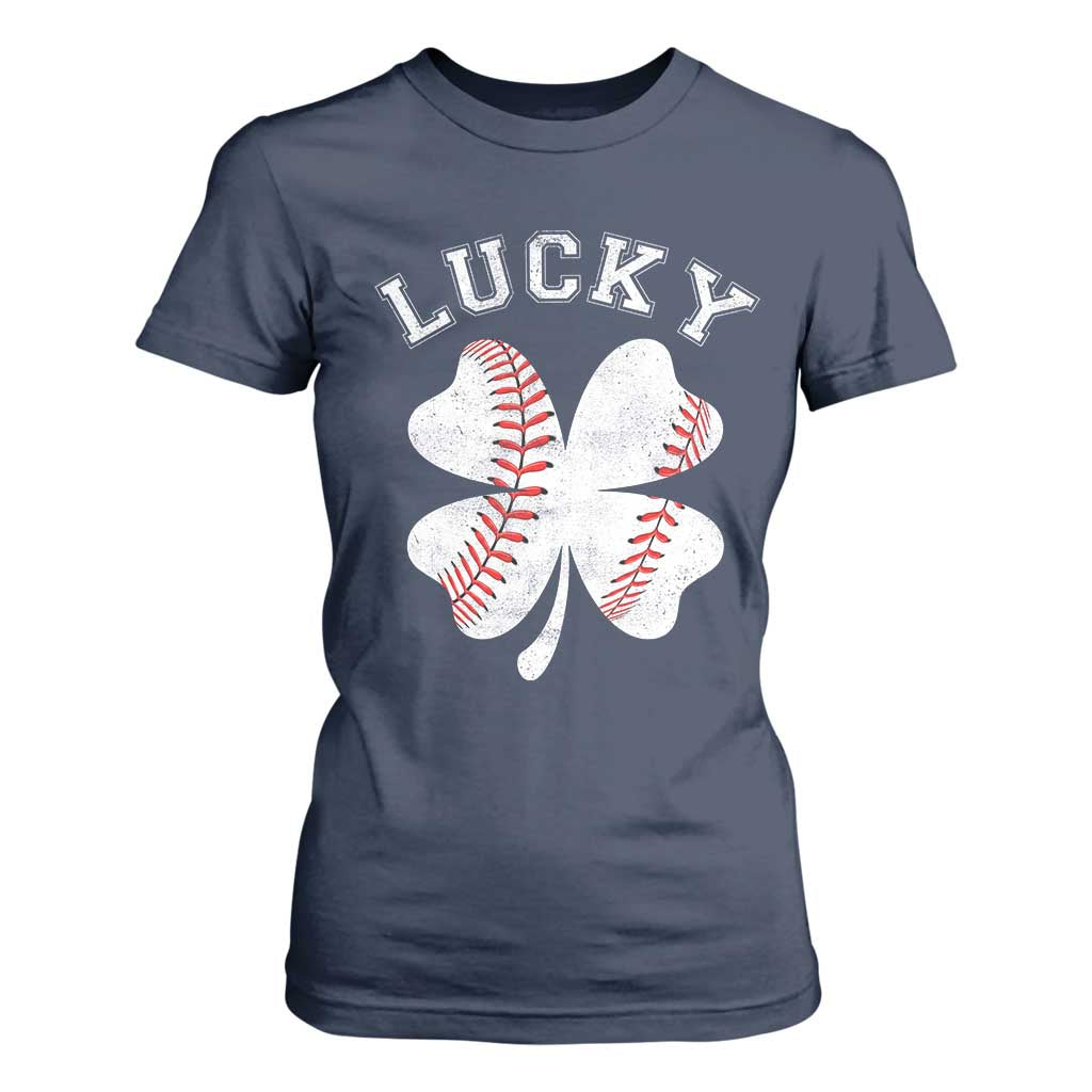 Funny Baseball Lucky Clover St Patricks Day T Shirt For Women TS11 Navy Print Your Wear
