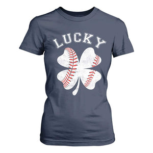 Funny Baseball Lucky Clover St Patricks Day T Shirt For Women TS11 Navy Print Your Wear