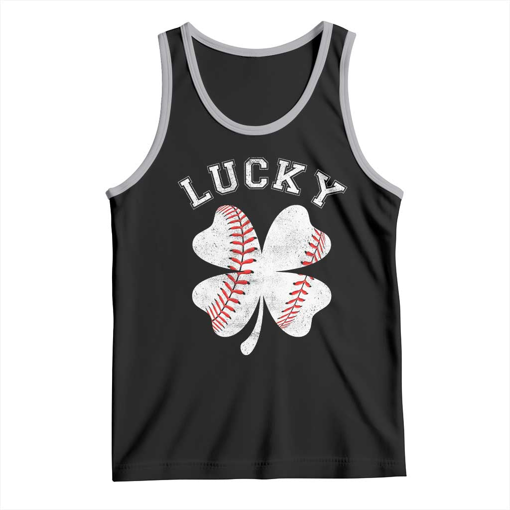 Funny Baseball Lucky Clover St Patricks Day Tank Top TS11 Black Athletic Heather Print Your Wear