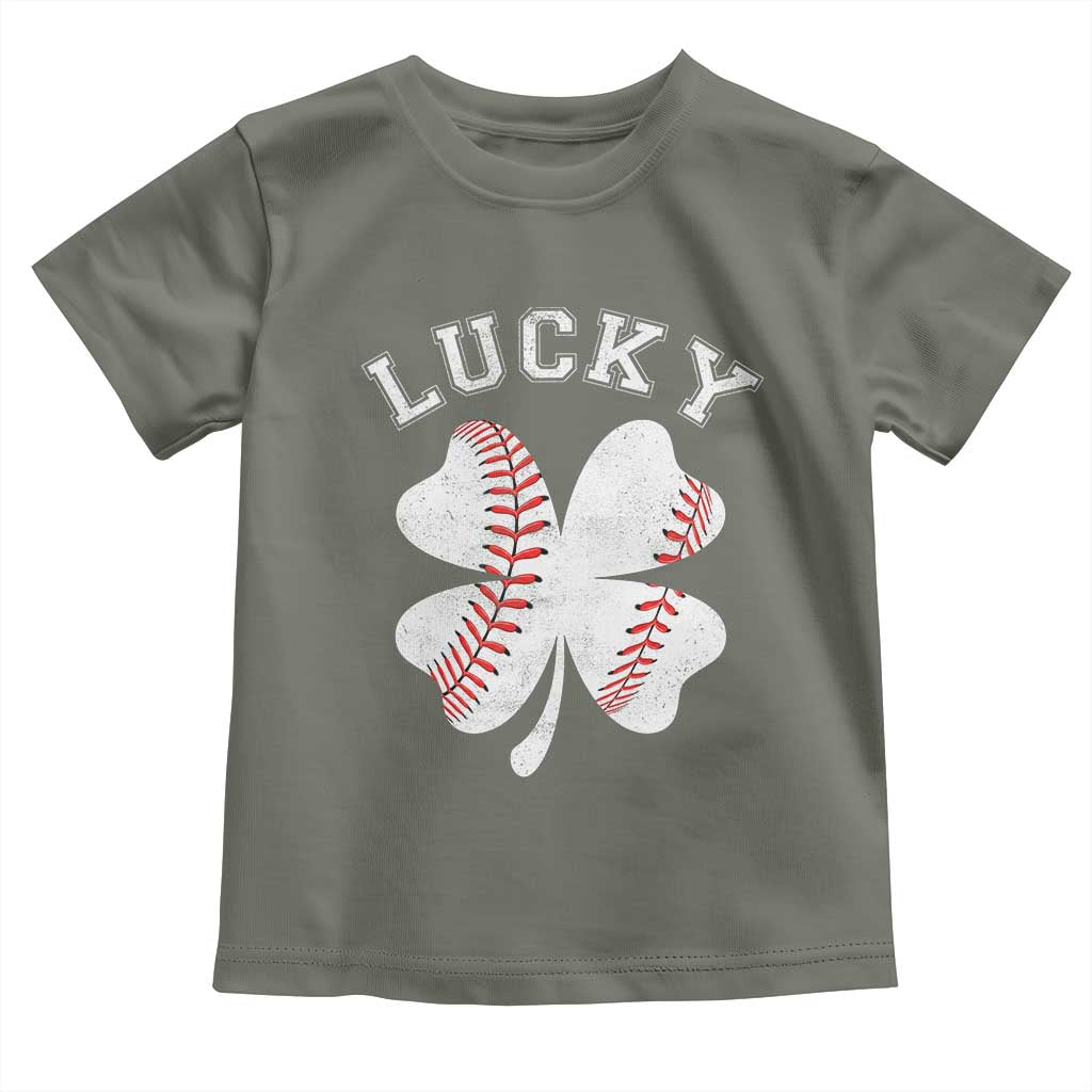 Funny Baseball Lucky Clover St Patricks Day Toddler T Shirt TS11 Military Green Print Your Wear