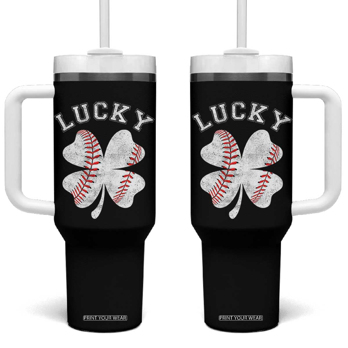 Funny Baseball Lucky Clover St Patricks Day Tumbler With Handle TS11 One Size: 40 oz Black Print Your Wear