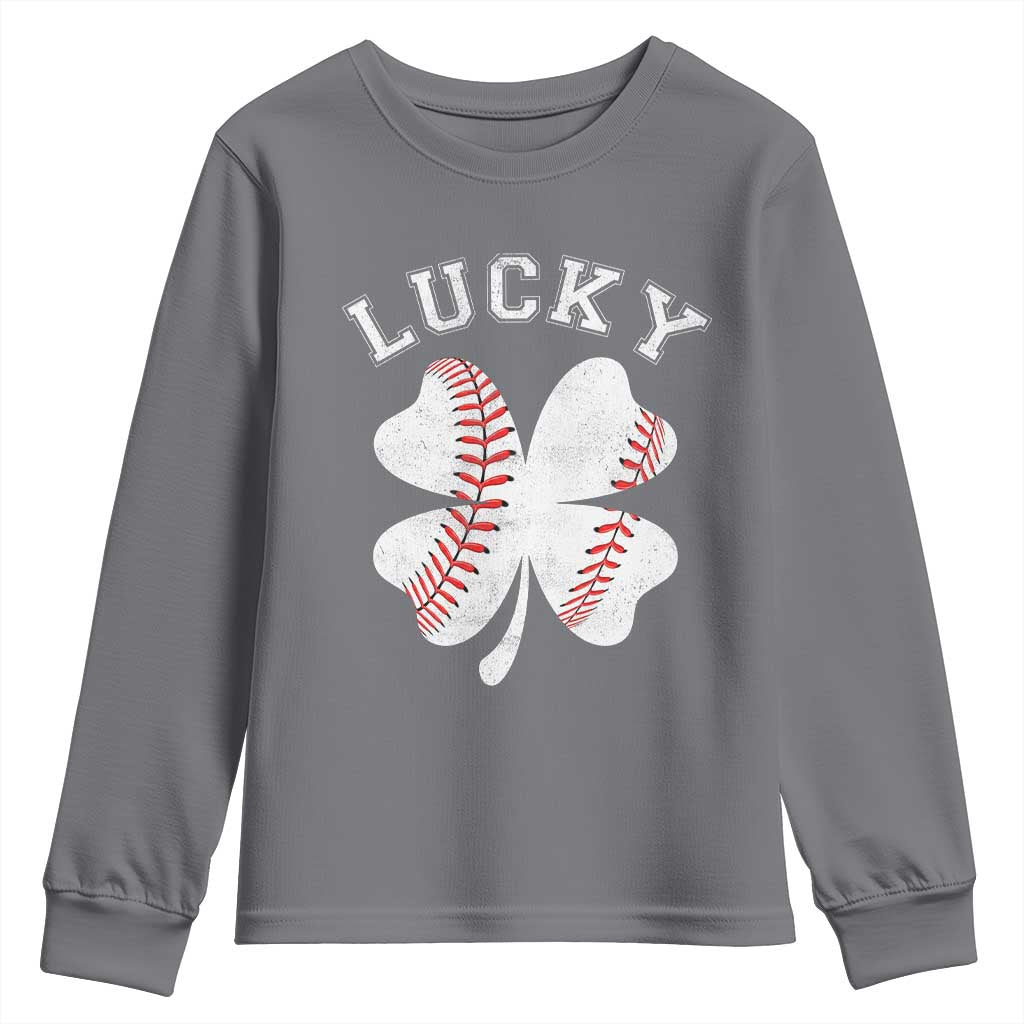 Funny Baseball Lucky Clover St Patricks Day Youth Sweatshirt TS11 Charcoal Print Your Wear