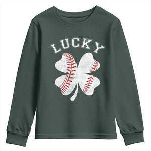 Funny Baseball Lucky Clover St Patricks Day Youth Sweatshirt TS11 Dark Forest Green Print Your Wear