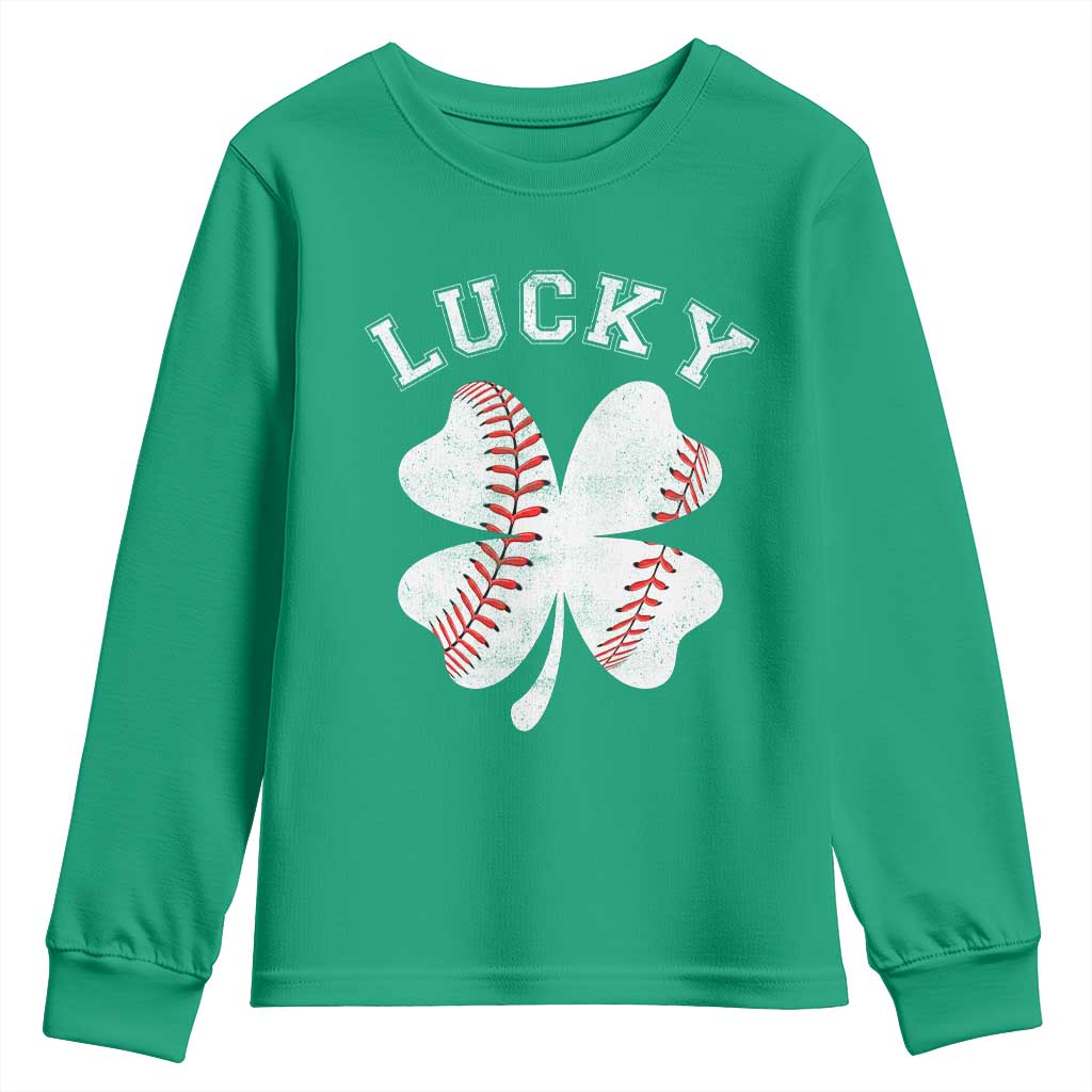 Funny Baseball Lucky Clover St Patricks Day Youth Sweatshirt TS11 Irish Green Print Your Wear