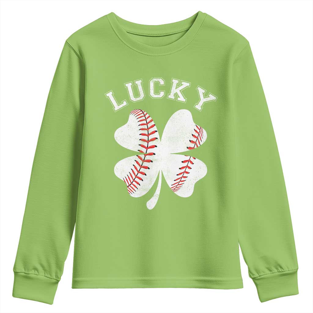 Funny Baseball Lucky Clover St Patricks Day Youth Sweatshirt TS11 Lime Print Your Wear