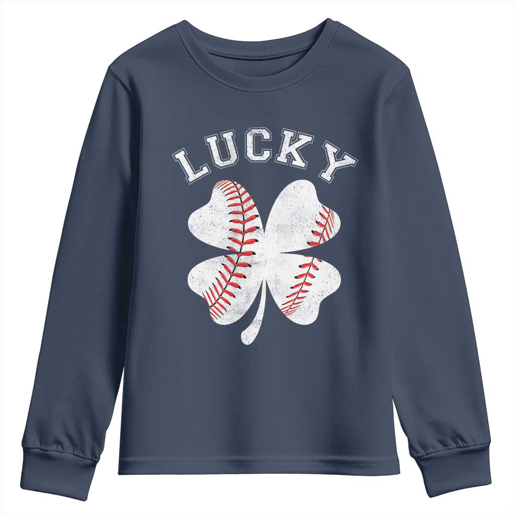 Funny Baseball Lucky Clover St Patricks Day Youth Sweatshirt TS11 Navy Print Your Wear