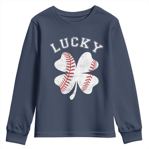 Funny Baseball Lucky Clover St Patricks Day Youth Sweatshirt TS11 Navy Print Your Wear