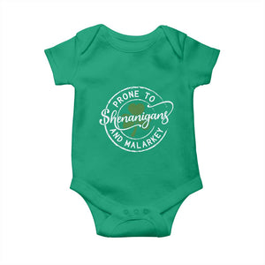 Prone To Shenanigans And Malarkey Baby Onesie Funny St Patricks Day Irish Shamrock TS11 Irish Green Print Your Wear