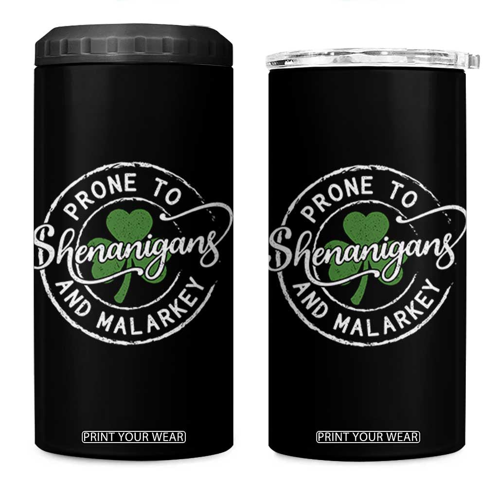 Prone To Shenanigans And Malarkey 4 in 1 Can Cooler Tumbler Funny St Patricks Day Irish Shamrock TS11 One Size: 16 oz Black Print Your Wear