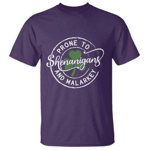 Prone To Shenanigans And Malarkey T Shirt - Funny St Patricks Day - Irish Shamrock TS11 Purple Print Your Wear