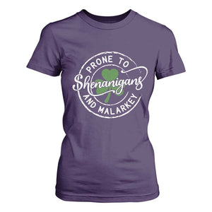 Prone To Shenanigans And Malarkey T Shirt For Women Funny St Patricks Day Irish Shamrock TS11 Purple Print Your Wear