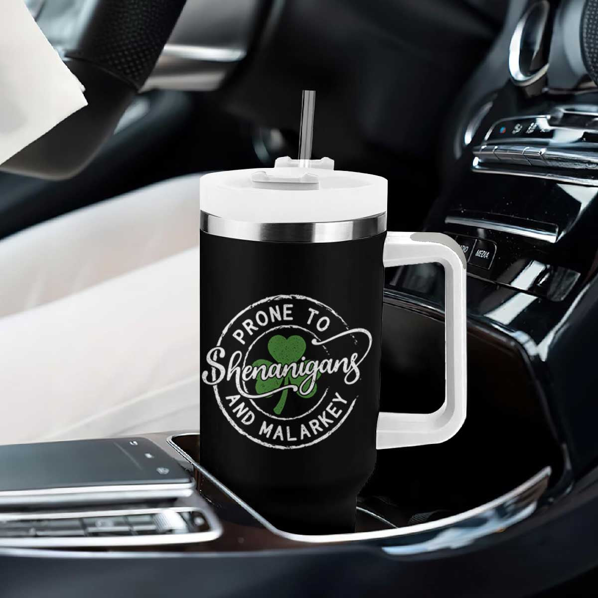 Prone To Shenanigans And Malarkey Tumbler With Handle Funny St Patricks Day Irish Shamrock TS11 Print Your Wear