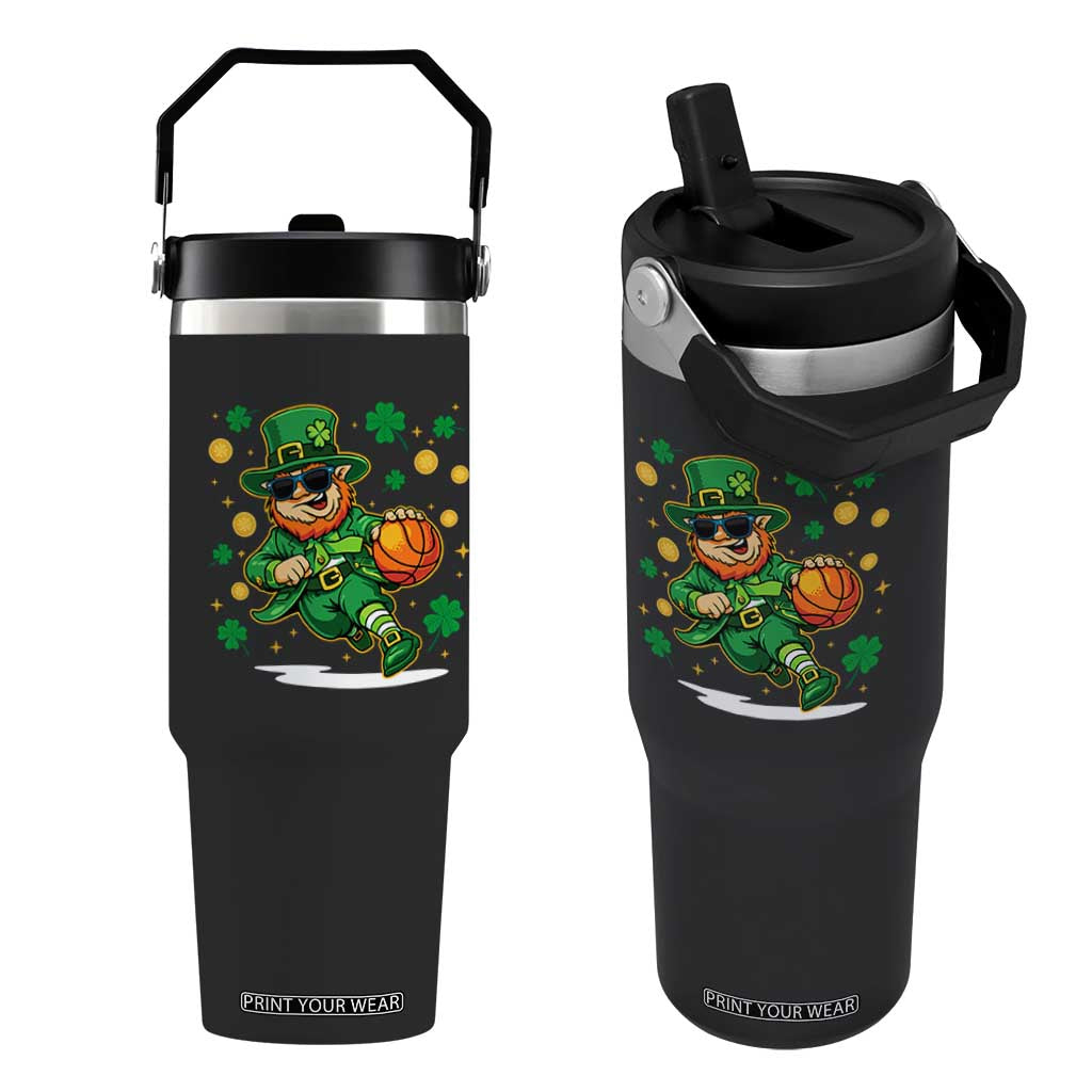 Leprechaun Basketball St Patricks Day Sport Lover Flip Straw Tumbler TS11 One Size: 30 oz Black Print Your Wear