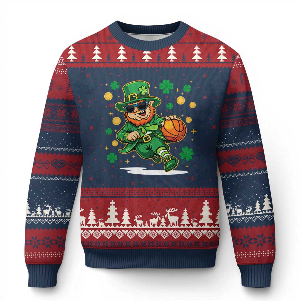 Leprechaun Basketball St Patricks Day Sport Lover Ugly Christmas Sweater TS11 Navy Red Print Your Wear