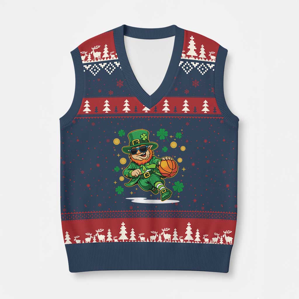 Leprechaun Basketball St Patricks Day Sport Lover V-Neck Knit Sweater Vest TS11 Navy Red Print Your Wear