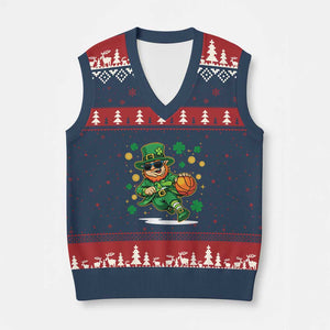 Leprechaun Basketball St Patricks Day Sport Lover V-Neck Knit Sweater Vest TS11 Navy Red Print Your Wear
