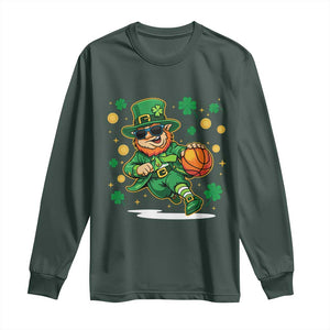 Leprechaun Basketball St Patricks Day Sport Lover Long Sleeve Shirt TS11 Dark Forest Green Print Your Wear