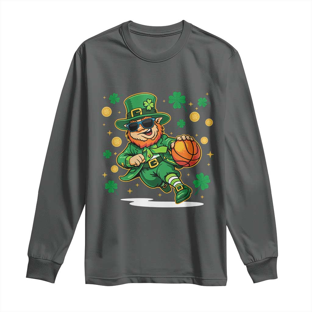 Leprechaun Basketball St Patricks Day Sport Lover Long Sleeve Shirt TS11 Dark Heather Print Your Wear