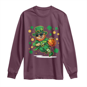 Leprechaun Basketball St Patricks Day Sport Lover Long Sleeve Shirt TS11 Maroon Print Your Wear