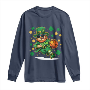 Leprechaun Basketball St Patricks Day Sport Lover Long Sleeve Shirt TS11 Navy Print Your Wear