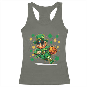 Leprechaun Basketball St Patricks Day Sport Lover Racerback Tank Top TS11 Military Green Print Your Wear